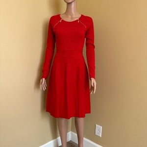 INC Long Sleeve Knit Dress with Gold Zipper Detail, Size M